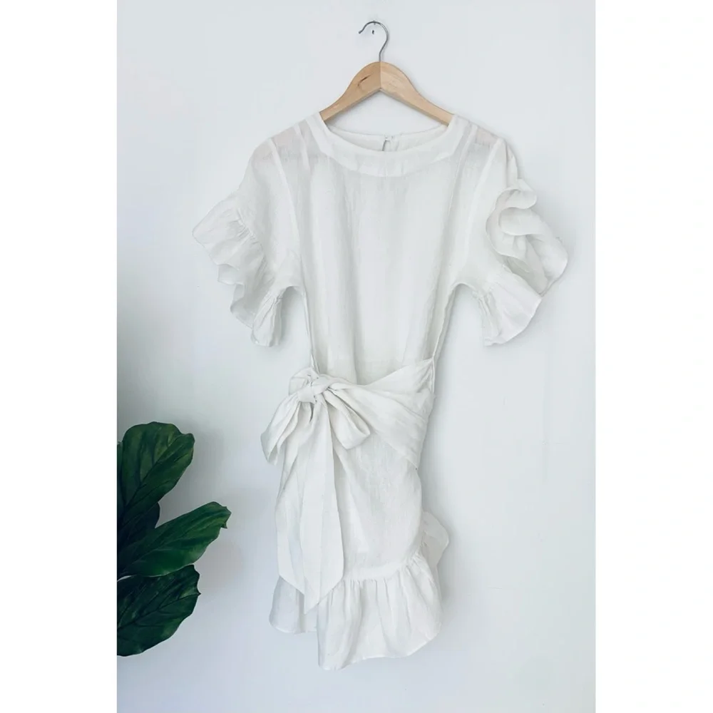 Linen Ruffle Wrap Dress - Picture 1 of 7